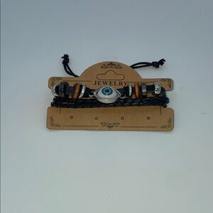 Black and Brown Braided Bracelet with Eye Charm